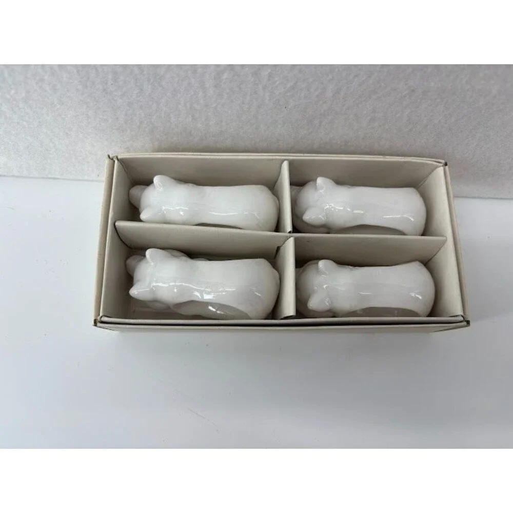 Vintage Shafford Pig Napkin Rings‎ Holders w/ Box Set of 4 White Porcelain